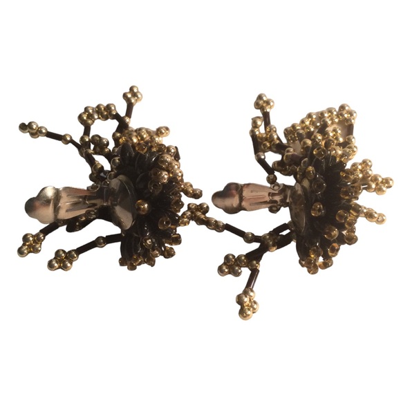 Vintage Beaded Starburst Cluster Dangle Earrings & Beaded Clustered Earrings - Picture 4 of 7